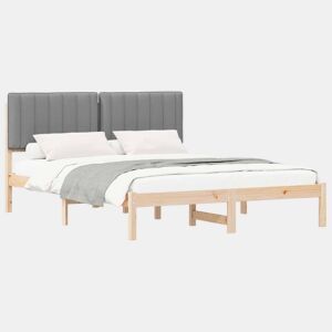 Estrutura de Cama de casal moderno com Cabeceira Estofada Cinzento-claro
