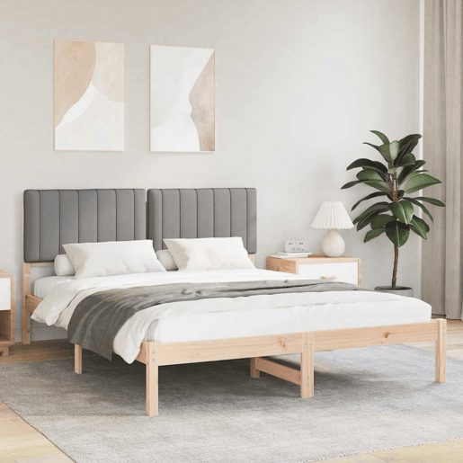 Estrutura de Cama de casal moderno com Cabeceira Estofada Cinzento-claro Estrutura de Cama de casal moderno com Cabeceira Estofada Cinzento-claro
