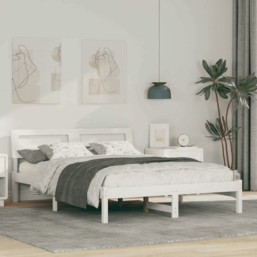 Estrutura da Cama de casal simple com cabeceira Branco 140 x 190 cm