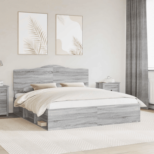 Estrutura de cama de casal king size com cabeceira - Cinza Sonoma 200 x 200 cm Estrutura de cama de casal king size com cabeceira - Cinza Sonoma 200 x 200 cm