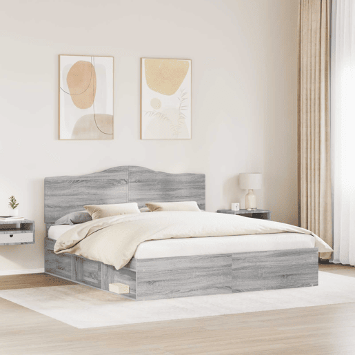 Estrutura de cama de casal king size com cabeceira - Cinza Sonoma 200 x 200 cm Estrutura de cama de casal king size com cabeceira - Cinza Sonoma 200 x 200 cm