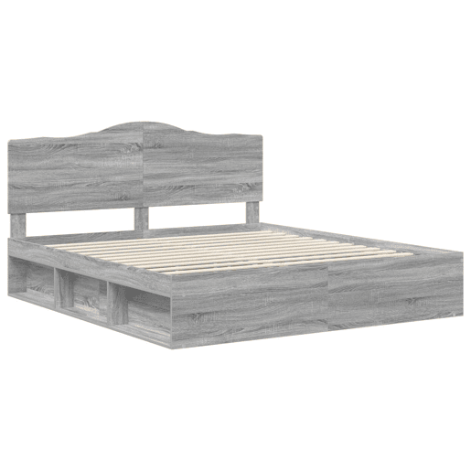 Estrutura de cama de casal king size com cabeceira - Cinza Sonoma 200 x 200 cm Estrutura de cama de casal king size com cabeceira - Cinza Sonoma 200 x 200 cm