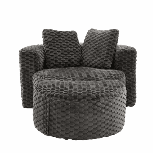 Poltrona individual com otomana 130×115×103 cm - Poltrona-cama redonda extragrande, sem montagem, sofá sem estrutura - Cinza escuro