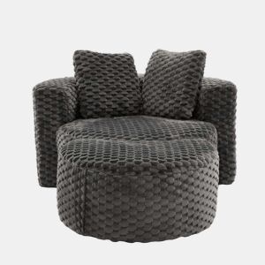 Poltrona individual com otomana 130×115×103 cm - Poltrona-cama redonda extragrande, sem montagem, sofá sem estrutura - Cinza escuro