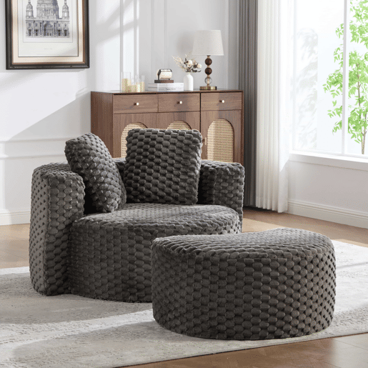 Poltrona individual com otomana 130×115×103 cm - Poltrona-cama redonda extragrande, sem montagem, sofá sem estrutura - Cinza escuro