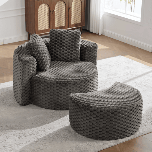 Poltrona individual com otomana 130×115×103 cm - Poltrona-cama redonda extragrande, sem montagem, sofá sem estrutura - Cinza escuro