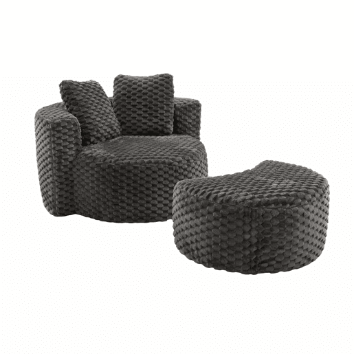 Poltrona individual com otomana 130×115×103 cm - Poltrona-cama redonda extragrande, sem montagem, sofá sem estrutura - Cinza escuro