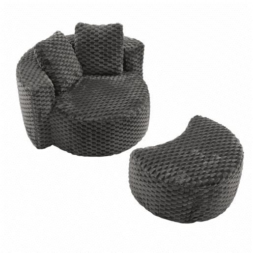 Poltrona individual com otomana 130×115×103 cm - Poltrona-cama redonda extragrande, sem montagem, sofá sem estrutura - Cinza escuro