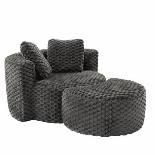 Poltrona individual com otomana 130×115×103 cm - Poltrona-cama redonda extragrande, sem montagem, sofá sem estrutura - Cinza escuro