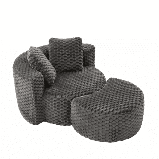 Poltrona individual com otomana 130×115×103 cm - Poltrona-cama redonda extragrande, sem montagem, sofá sem estrutura - Cinza escuro
