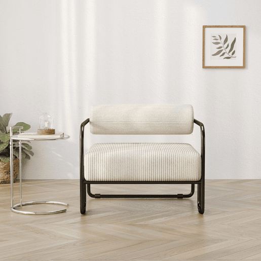 Poltrona lounge moderna 68,5 × 73 × 70,5 cm - encosto elegante, estofada em veludo suave e estrutura metálica preta, design minimalista para sala de estar, quarto ou escritório - bege Poltrona lounge moderna 68,5 × 73 × 70,5 cm - encosto elegante, estofada em veludo suave e estrutura metálica preta, design minimalista para sala de estar, quarto ou escritório - bege