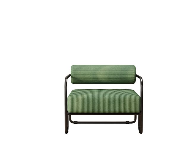Sillón lounge moderno 68,5×73×70,5 cm - respaldo elegante, tapizado en pana suave, estructura metálica negra - verde