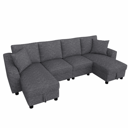 Sofá modular em U de 280 cm - 2 lugares com 2 chaise longues, arrumação rebatível, 2 almofadas, sofá de canto multifuncional em chenille - Cinza Sofá modular em U de 280 cm - 2 lugares com 2 chaise longues, arrumação rebatível, 2 almofadas, sofá de canto multifuncional em chenille - Cinza
