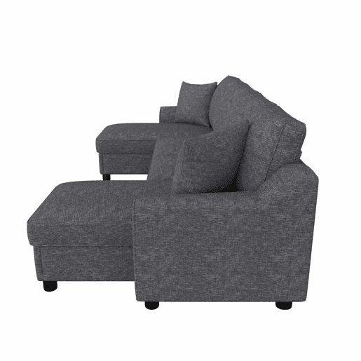 Sofá modular em U de 280 cm - 2 lugares com 2 chaise longues, arrumação rebatível, 2 almofadas, sofá de canto multifuncional em chenille - Cinza Sofá modular em U de 280 cm - 2 lugares com 2 chaise longues, arrumação rebatível, 2 almofadas, sofá de canto multifuncional em chenille - Cinza