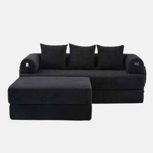 Sofá modular de 3 lugares - Modular, com almofadas confortáveis, estrutura em metal e bolso lateral - Preto