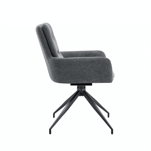 Cadeira giratória europeia 2 unidades - design luxuoso, linho cinza escuro, pernas metálicas pretas