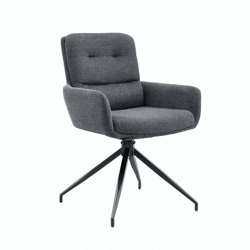 Cadeira giratória europeia 2 unidades - design luxuoso, linho cinza escuro, pernas metálicas pretas