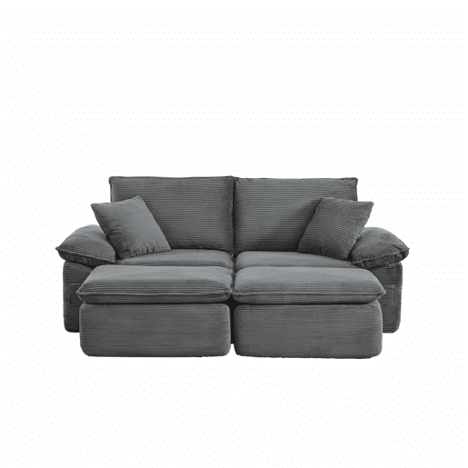Sofá modular sem estrutura de 2 lugares - sofá Cloud com estofamento macio, sem montagem, com apoio para os pés, bolsos de arrumação, convertível em poltrona-cama - cinzento claro
