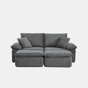 Sofá modular sem estrutura de 2 lugares - sofá Cloud com estofamento macio, sem montagem, com apoio para os pés, bolsos de arrumação, convertível em poltrona-cama - cinzento claro