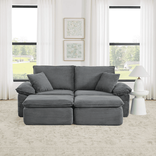 Sofá modular sem estrutura de 2 lugares - sofá Cloud com estofamento macio, sem montagem, com apoio para os pés, bolsos de arrumação, convertível em poltrona-cama - cinzento claro
