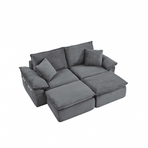 Sofá modular sem estrutura de 2 lugares - sofá Cloud com estofamento macio, sem montagem, com apoio para os pés, bolsos de arrumação, convertível em poltrona-cama - cinzento claro