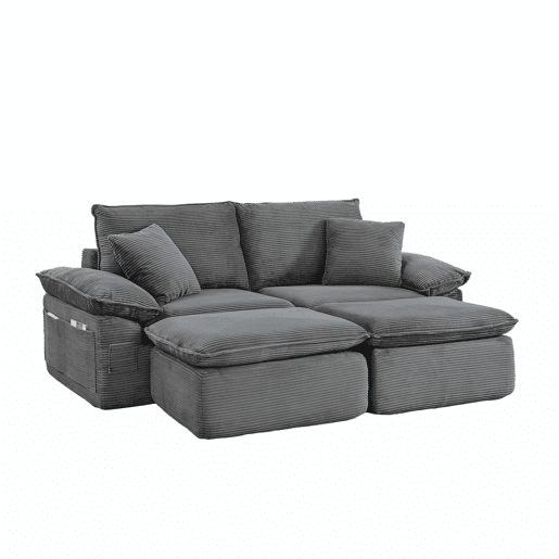 Sofá modular sem estrutura de 2 lugares - sofá Cloud com estofamento macio, sem montagem, com apoio para os pés, bolsos de arrumação, convertível em poltrona-cama - cinzento claro