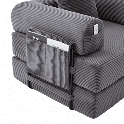 Sofá modular de 4 lugares - Cordão, com estrutura metálica e 4 almofadas - Cinza escuro Sofá modular de 4 lugares - Cordão, com estrutura metálica e 4 almofadas - Cinza escuro