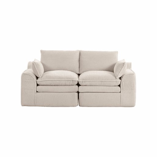 Sofá modular de 2 lugares - com almofadas e dois bolsos laterais de tamanhos diferentes, espuma de 3 camadas + molas para uma rápida recuperação - Bege