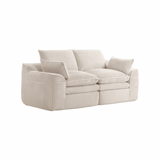 Sofá modular de 2 lugares - com almofadas e dois bolsos laterais de tamanhos diferentes, espuma de 3 camadas + molas para uma rápida recuperação - Bege