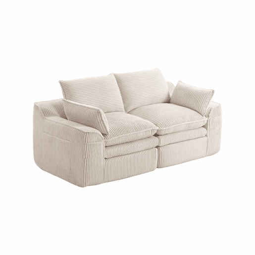 Sofá modular de 2 lugares - com almofadas e dois bolsos laterais de tamanhos diferentes, espuma de 3 camadas + molas para uma rápida recuperação - Bege