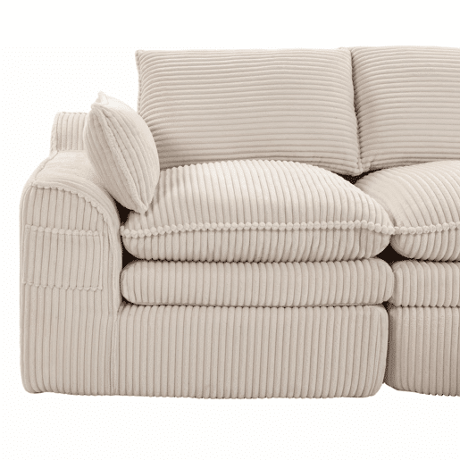 Sofá modular de 2 lugares - com almofadas e dois bolsos laterais de tamanhos diferentes, espuma de 3 camadas + molas para uma rápida recuperação - Bege