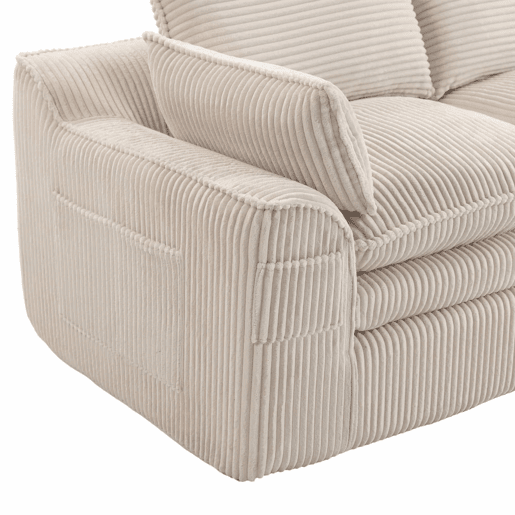 Sofá modular de 2 lugares - com almofadas e dois bolsos laterais de tamanhos diferentes, espuma de 3 camadas + molas para uma rápida recuperação - Bege