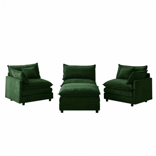 Sofá de canto modular de 3 lugares - chenille com chaise longue e pufe, sofá em L para espaços pequenos, sala de estar e lounge, conforto familiar e respirável - verde