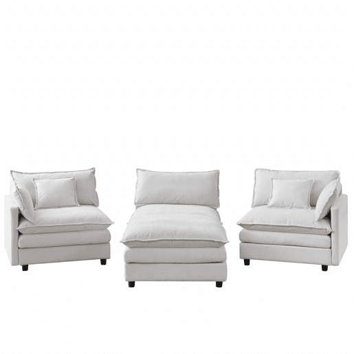 Sofá modular de canto de 3 lugares u2013 com chaise longue e pufe, sofá em L confortável em chenille premium para a sala de estar e espaços pequenos u2013 bege Sofá modular de canto de 3 lugares u2013 com chaise longue e pufe, sofá em L confortável em chenille premium para a sala de estar e espaços pequenos u2013 bege