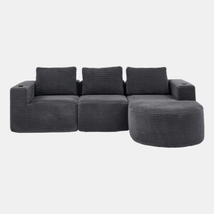 Sofá de 3 lugares com 258 cm - compacto, com 3 almofadas, suportes para copos e confortável - cinzento escuro
