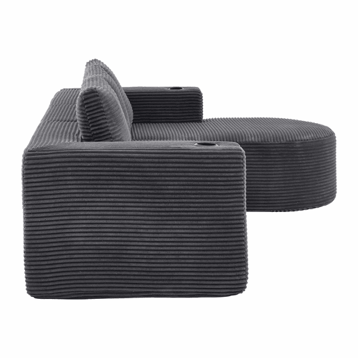 Sofá de 3 lugares com 258 cm - compacto, com 3 almofadas, suportes para copos e confortável - cinzento escuro Sofá de 3 lugares com 258 cm - compacto, com 3 almofadas, suportes para copos e confortável - cinzento escuro