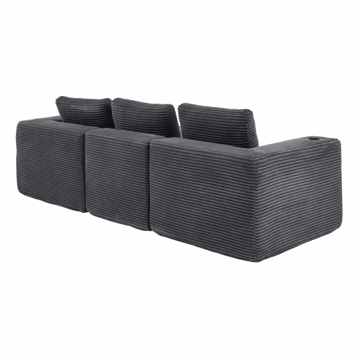 Sofá de 3 lugares com 258 cm - compacto, com 3 almofadas, suportes para copos e confortável - cinzento escuro Sofá de 3 lugares com 258 cm - compacto, com 3 almofadas, suportes para copos e confortável - cinzento escuro