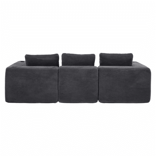 Sofá de 3 lugares com 258 cm - compacto, com 3 almofadas, suportes para copos e confortável - cinzento escuro Sofá de 3 lugares com 258 cm - compacto, com 3 almofadas, suportes para copos e confortável - cinzento escuro