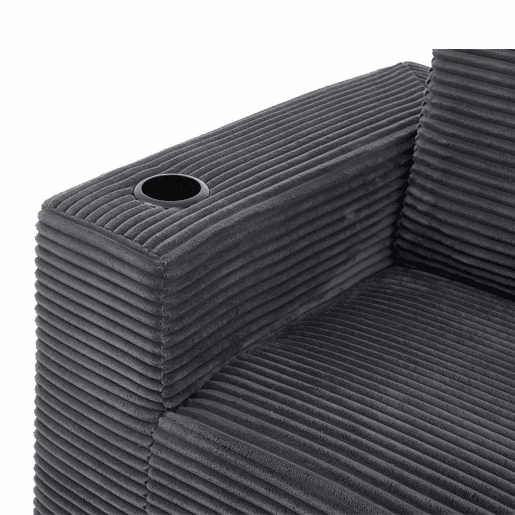 Sofá de 3 lugares com 258 cm - compacto, com 3 almofadas, suportes para copos e confortável - cinzento escuro Sofá de 3 lugares com 258 cm - compacto, com 3 almofadas, suportes para copos e confortável - cinzento escuro