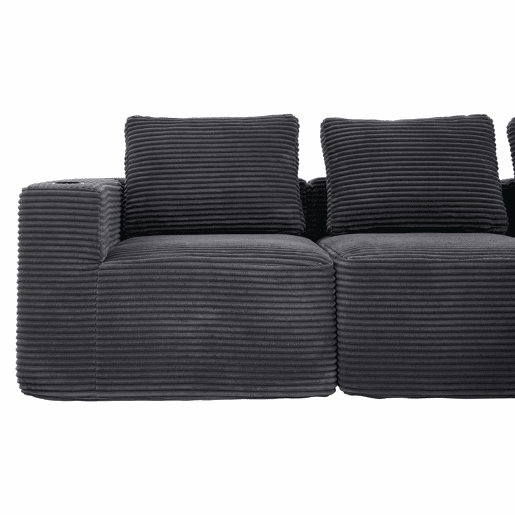 Sofá de 3 lugares com 258 cm - compacto, com 3 almofadas, suportes para copos e confortável - cinzento escuro Sofá de 3 lugares com 258 cm - compacto, com 3 almofadas, suportes para copos e confortável - cinzento escuro