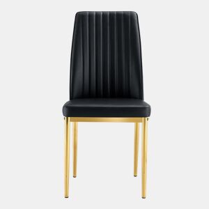 Cadeira de sala de jantar 4 unidades - PU preto, pernas metálicas douradas - design elegante Preto+Dourado