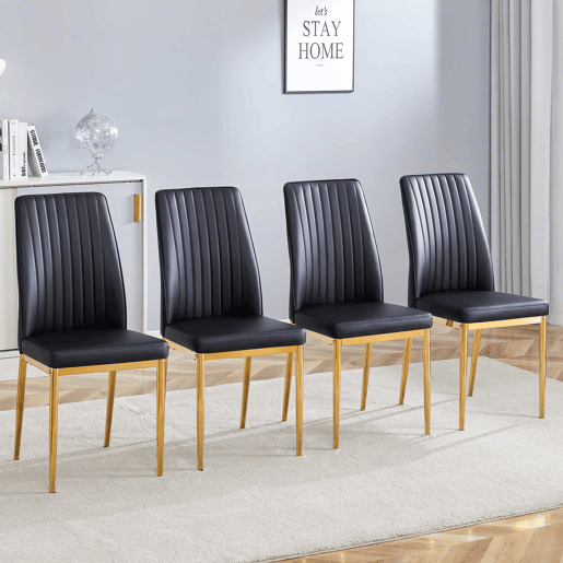Cadeira de sala de jantar 4 unidades - PU preto, pernas metálicas douradas - design elegante Preto+Dourado