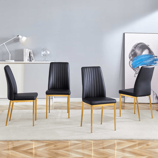 Cadeira de sala de jantar 4 unidades - PU preto, pernas metálicas douradas - design elegante Preto+Dourado