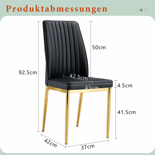 Cadeira de sala de jantar 4 unidades - PU preto, pernas metálicas douradas - design elegante Preto+Dourado