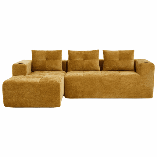 Sofá em L de 255 cm - clássico, minimalista e confortável, com 3 almofadas - amarelo Sofá em L de 255 cm - clássico, minimalista e confortável, com 3 almofadas - amarelo