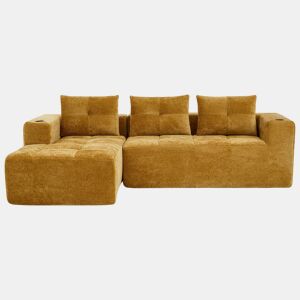 Sofá em L de 255 cm - clássico, minimalista e confortável, com 3 almofadas - amarelo