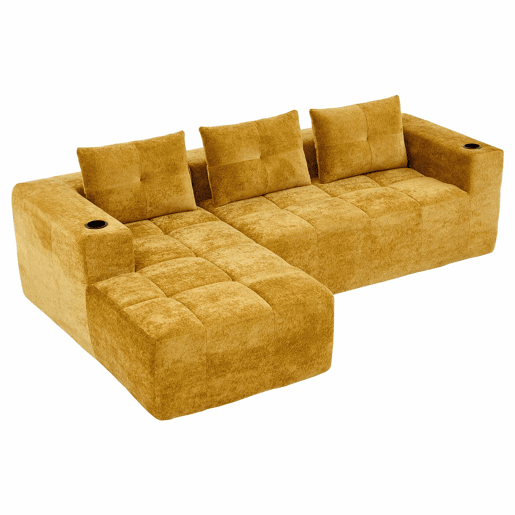 Sofá em L de 255 cm - clássico, minimalista e confortável, com 3 almofadas - amarelo Sofá em L de 255 cm - clássico, minimalista e confortável, com 3 almofadas - amarelo