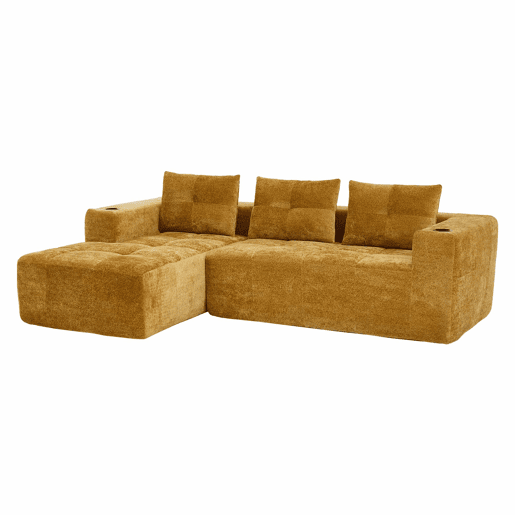 Sofá em L de 255 cm - clássico, minimalista e confortável, com 3 almofadas - amarelo Sofá em L de 255 cm - clássico, minimalista e confortável, com 3 almofadas - amarelo