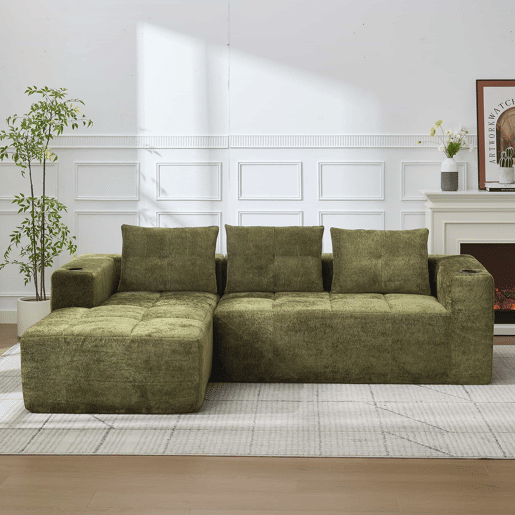 Sofá em L de 255 cm - clássico, minimalista e confortável - verde Sofá em L de 255 cm - clássico, minimalista e confortável - verde
