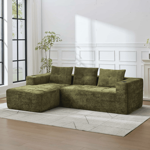 Sofá em L de 255 cm - clássico, minimalista e confortável - verde Sofá em L de 255 cm - clássico, minimalista e confortável - verde